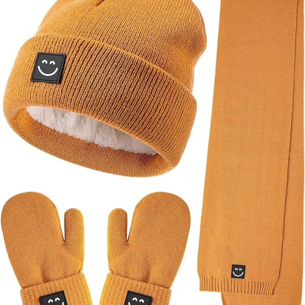Baby Beanie Mittens Scarf Set,Toddler Kids Winter Hat and Thermal Gloves Neck